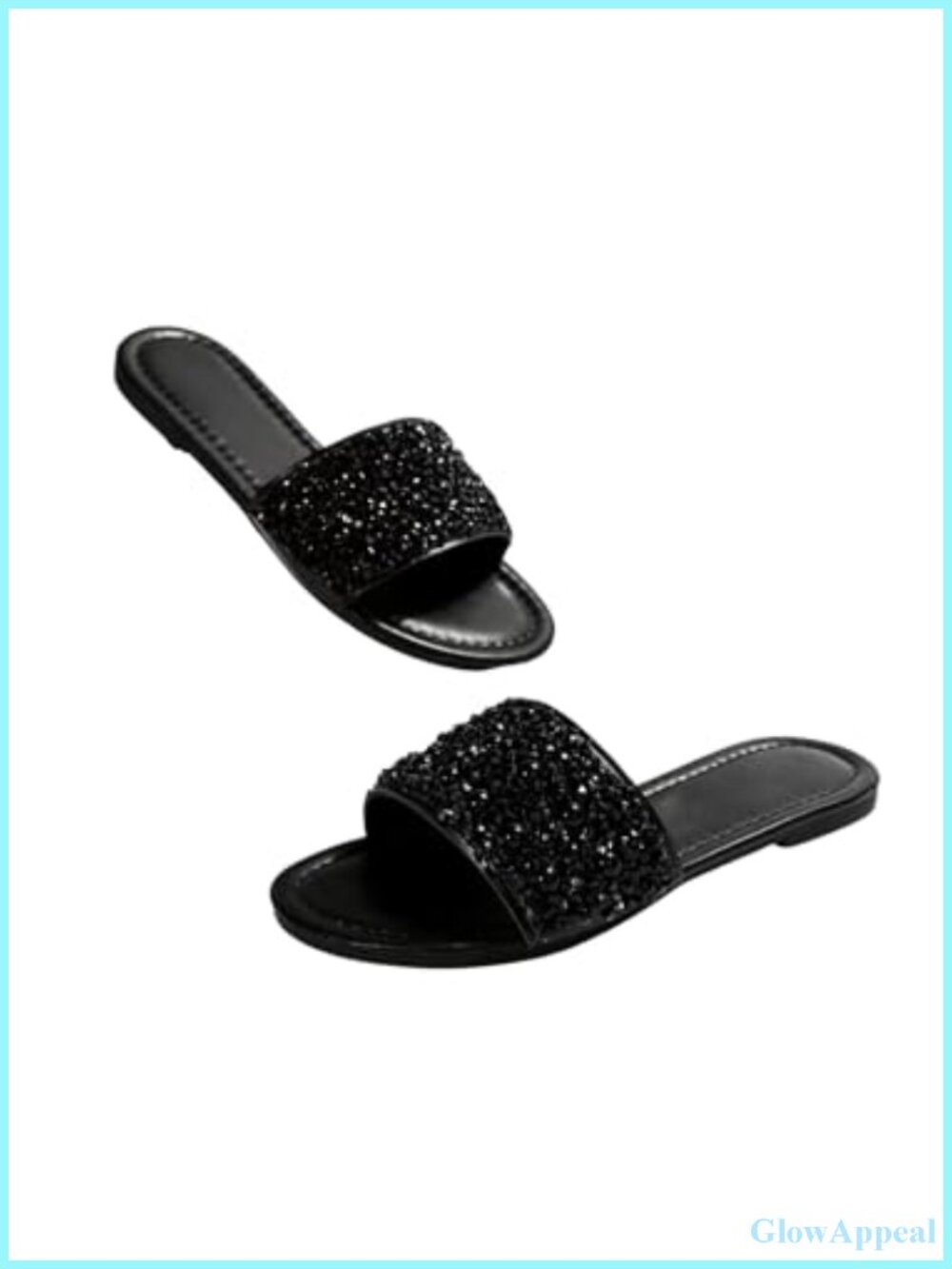 Sparkly Rhinestone Flat Sandals Jeweled Glitter Slides Open Toe Slip On